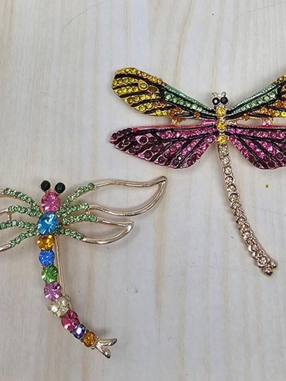 Dragonfly Brooch Set – Two Colorful Rhinestone Statement Pins - Picture 6 of 6